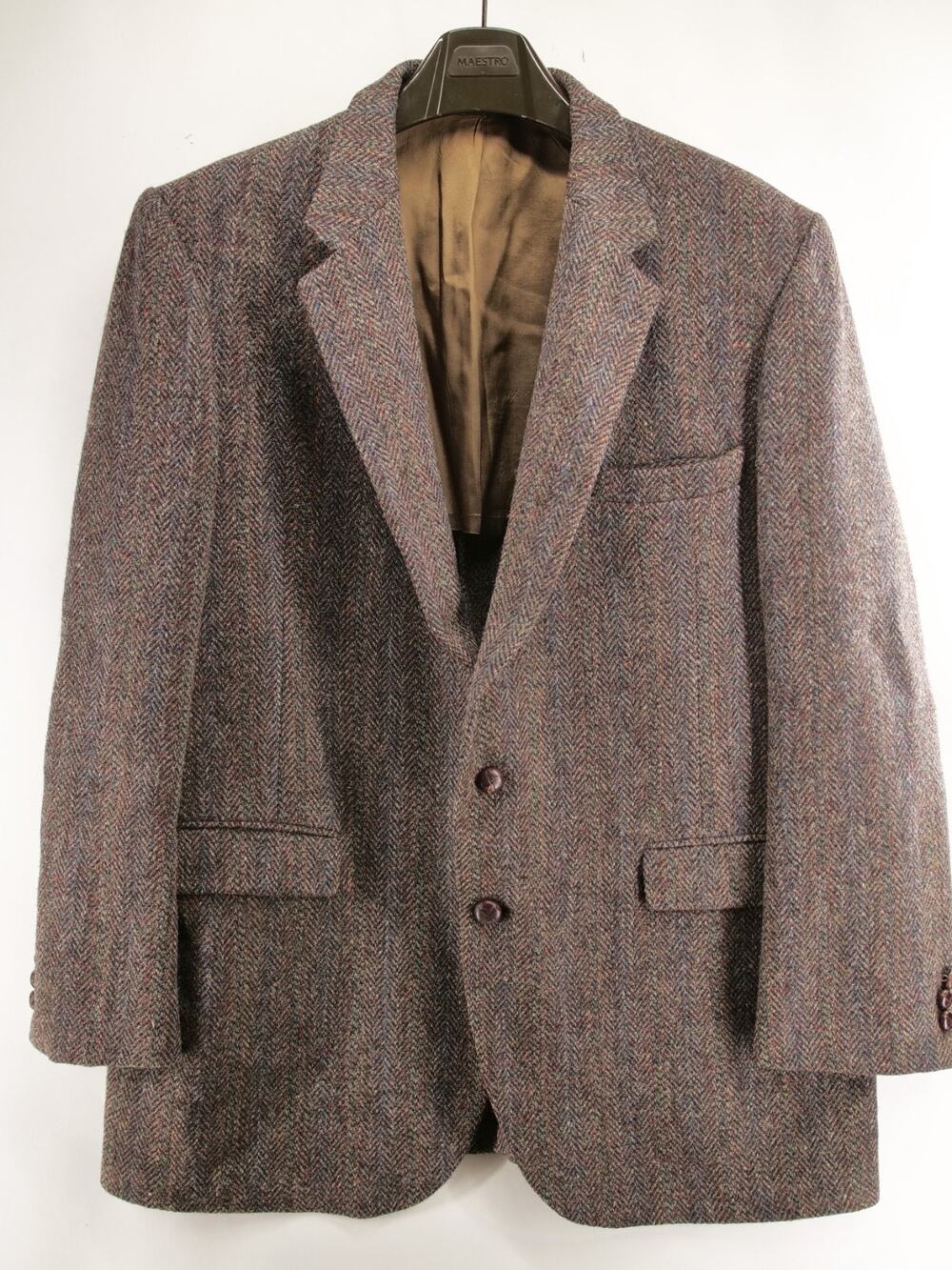 Vintage Harris Tweed Men's 46L Brown Herringbone Blazer Sport Coat Wool USA